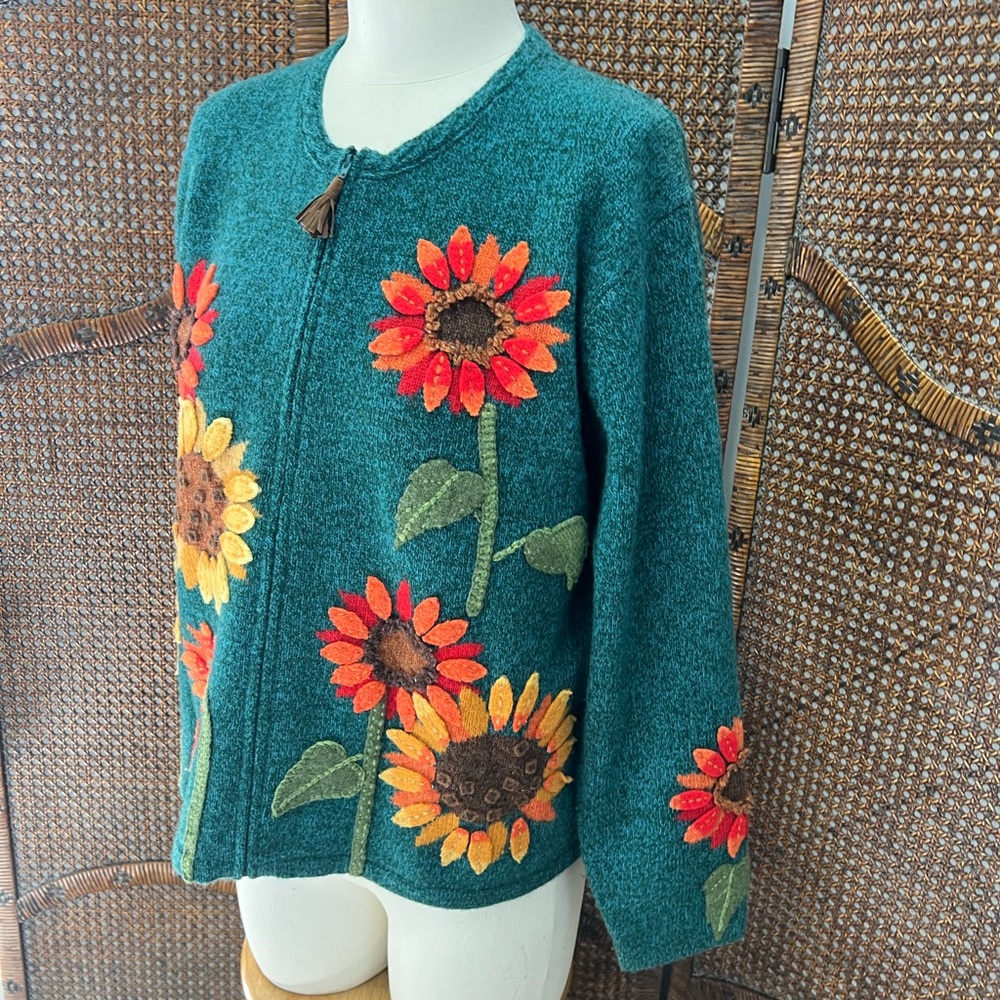 Susan Bristol lambswool sunflower cardigan sweater large - Picture 12 of 12